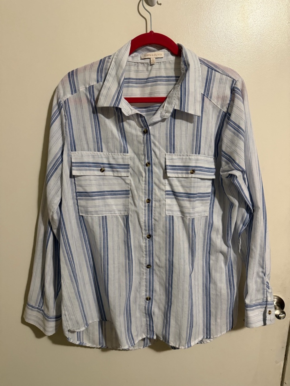 Eden & Olivia White and Light Blue Striped Button-Down Shirt